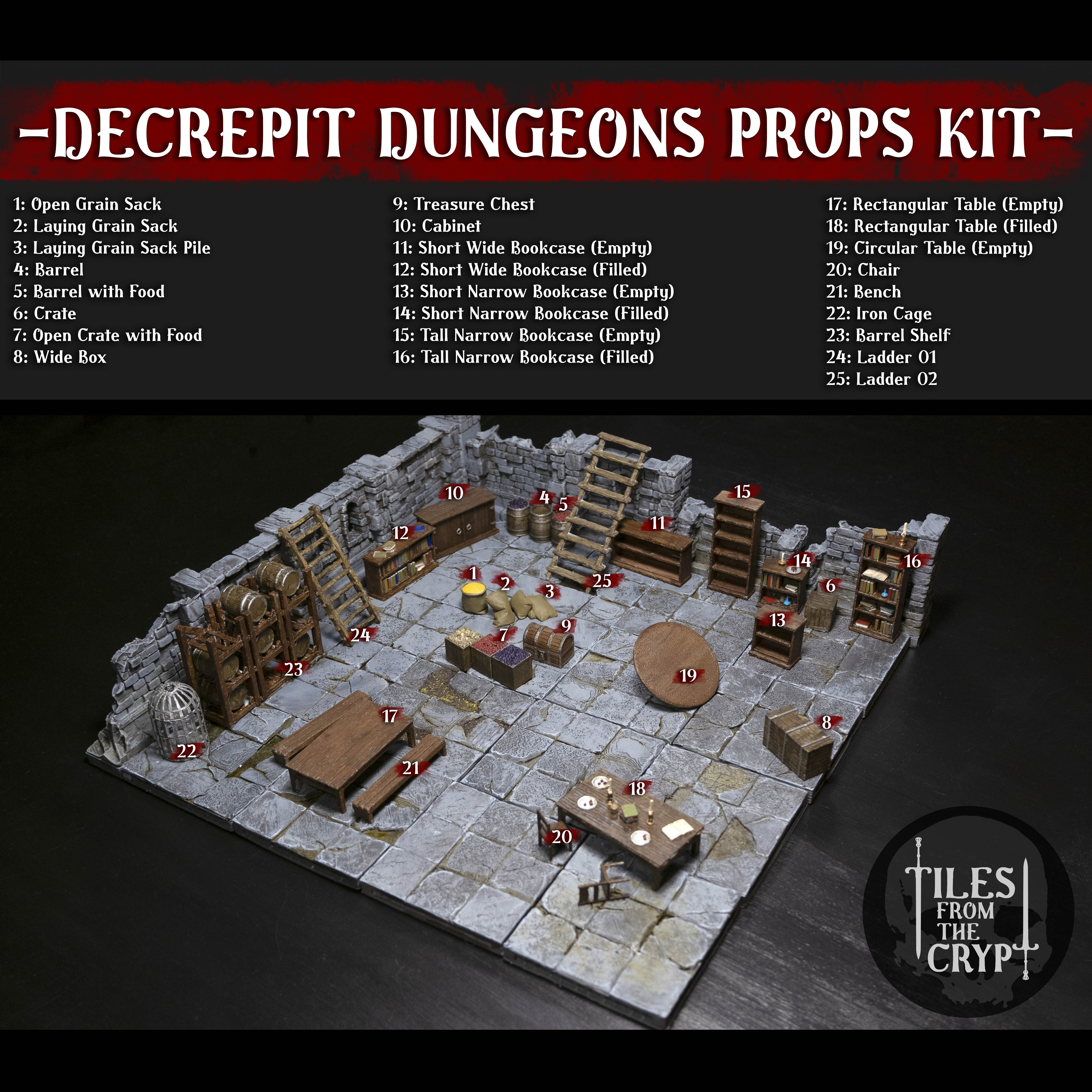 DECREPIT DUNGEONS: PROPS KIT - Tiles from the Crypt